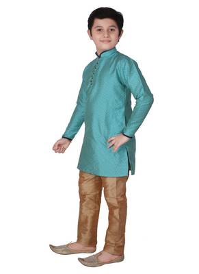 Firozi Self Design Silk boys Kurta Pajama Set 1