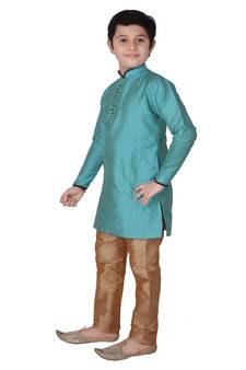 Firozi Self Design Silk boys Kurta Pajama Set