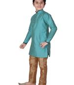 Firozi Self Design Silk boys Kurta Pajama Set