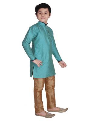 Firozi Self Design Silk boys Kurta Pajama Set 4