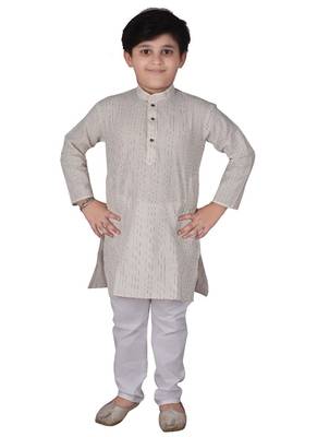 Cream Strip Cotton Boys Kurta Pajama Set 1