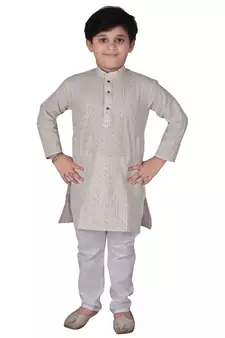 Cream Strip Cotton Boys Kurta Pajama Set