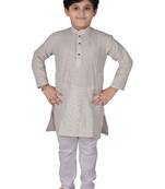 Cream Strip Cotton Boys Kurta Pajama Set
