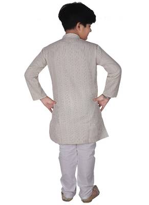 Cream Strip Cotton Boys Kurta Pajama Set 2