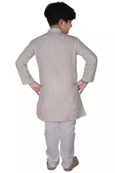 Cream Strip Cotton Boys Kurta Pajama Set