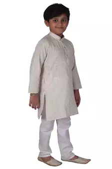 Cream Strip Cotton Boys Kurta Pajama Set