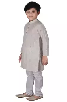 Cream Strip Cotton Boys Kurta Pajama Set