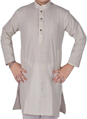 Cream Strip Cotton Boys Kurta Pajama Set 5