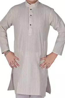 Cream Strip Cotton Boys Kurta Pajama Set