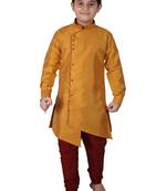Mustard Solid Silk Boys Kurta Pajama Set