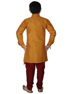 Mustard Solid Silk Boys Kurta Pajama Set 2