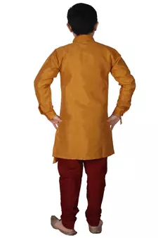 Mustard Solid Silk Boys Kurta Pajama Set