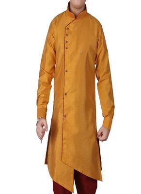 Mustard Solid Silk Boys Kurta Pajama Set 5