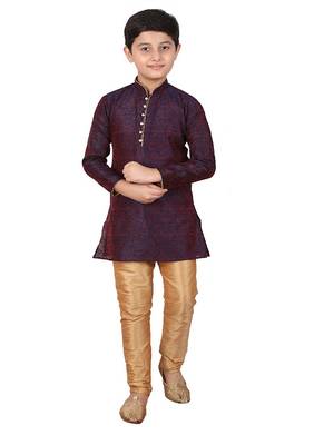 Blue Floral Jacquard Silk Kurta Pajama Set 1
