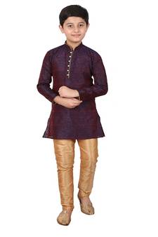 Blue Floral Jacquard Silk Kurta Pajama Set