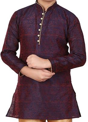 Blue Floral Jacquard Silk Kurta Pajama Set 2