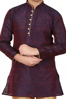 Blue Floral Jacquard Silk Kurta Pajama Set