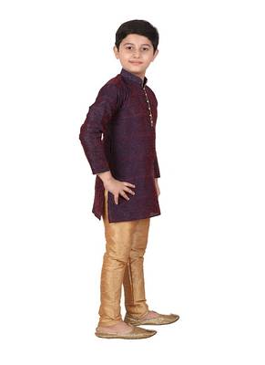 Blue Floral Jacquard Silk Kurta Pajama Set 3