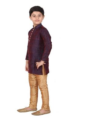 Blue Floral Jacquard Silk Kurta Pajama Set 4