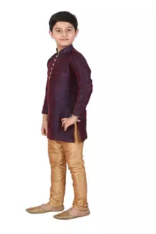 Blue Floral Jacquard Silk Kurta Pajama Set