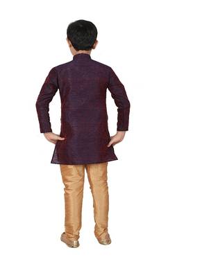 Blue Floral Jacquard Silk Kurta Pajama Set 5