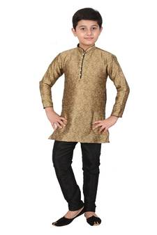 Brown Floral Jacquard Silk Kurta Pajama Set