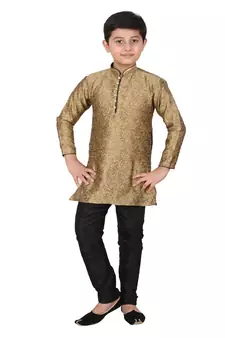 Brown Floral Jacquard Silk Kurta Pajama Set