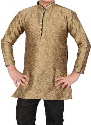 Brown Floral Jacquard Silk Kurta Pajama Set 2