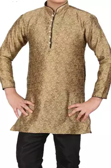 Brown Floral Jacquard Silk Kurta Pajama Set