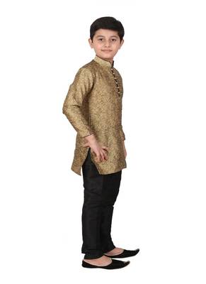 Brown Floral Jacquard Silk Kurta Pajama Set 3