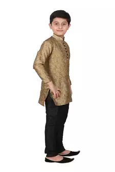 Brown Floral Jacquard Silk Kurta Pajama Set