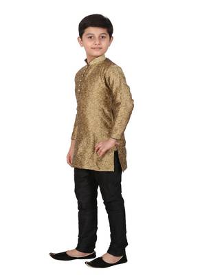 Brown Floral Jacquard Silk Kurta Pajama Set 4
