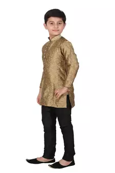 Brown Floral Jacquard Silk Kurta Pajama Set