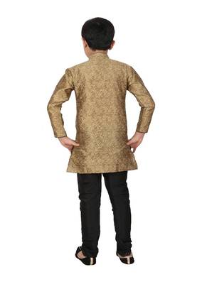 Brown Floral Jacquard Silk Kurta Pajama Set 5