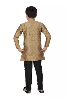 Brown Floral Jacquard Silk Kurta Pajama Set