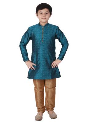 Green Floral Jacquard Silk Kurta Pajama Set 1