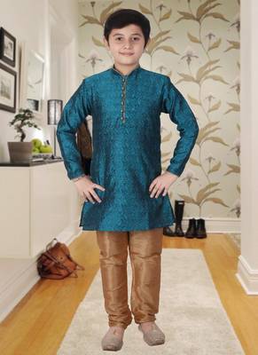 Green Floral Jacquard Silk Kurta Pajama Set 2