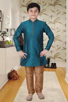 Green Floral Jacquard Silk Kurta Pajama Set