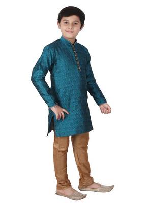 Green Floral Jacquard Silk Kurta Pajama Set 3