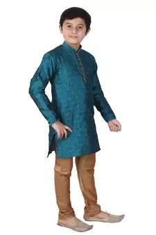 Green Floral Jacquard Silk Kurta Pajama Set