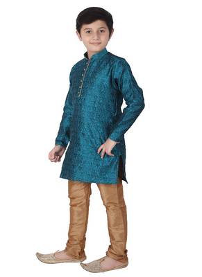 Green Floral Jacquard Silk Kurta Pajama Set 4