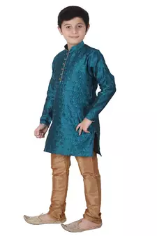 Green Floral Jacquard Silk Kurta Pajama Set