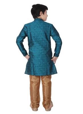 Green Floral Jacquard Silk Kurta Pajama Set 5