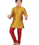 Mustard Floral Jacquard Silk Kurta Pajama Set