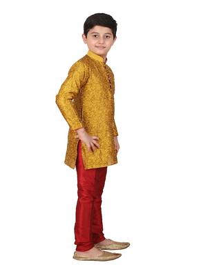 Mustard Floral Jacquard Silk Kurta Pajama Set 3