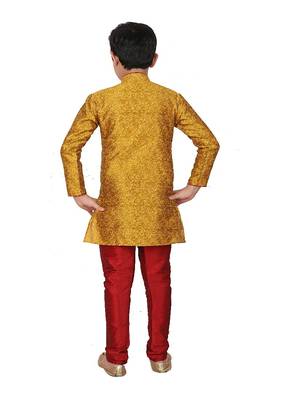 Mustard Floral Jacquard Silk Kurta Pajama Set 4