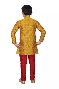 Mustard Floral Jacquard Silk Kurta Pajama Set