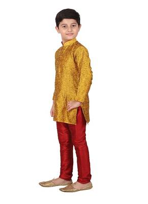 Mustard Floral Jacquard Silk Kurta Pajama Set 5