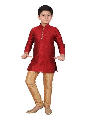 Maroon Floral Jacquard Silk Kurta Pajama Set 1