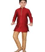 Maroon Floral Jacquard Silk Kurta Pajama Set